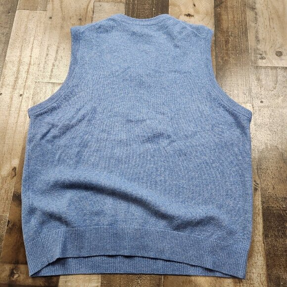 Mens LL Bean size L Large Blue Lambs Wool Sleeveless Sweater Vest - Picture 2 of 7
